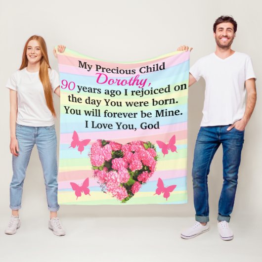 KOSTBARE 90STE VERJAARDAG DAME GEPERSONALISEERD FLEECE DEKEN (In situ)