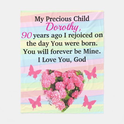 KOSTBARE 90STE VERJAARDAG DAME GEPERSONALISEERD FLEECE DEKEN (Voorkant)