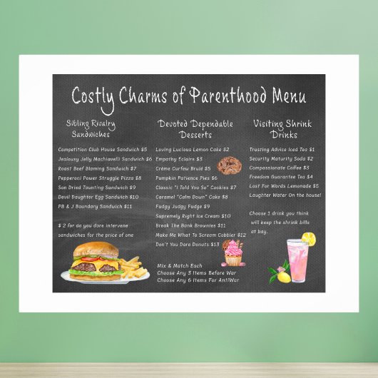 Kostbare charmes van het ouderschap menu poster