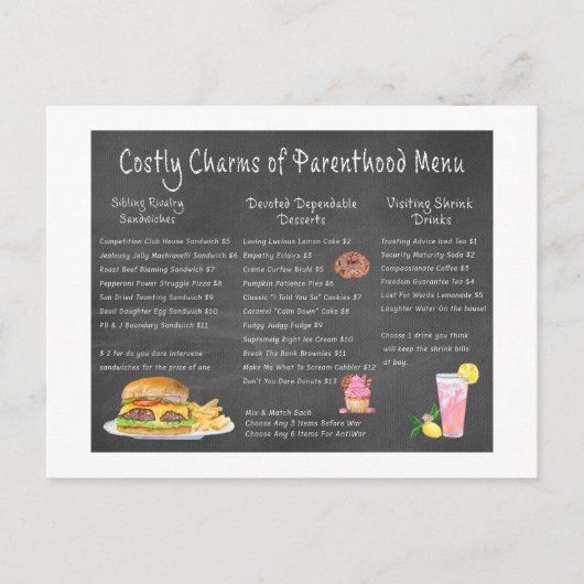 Kostbare charmes van ouderschap Menu (Voorkant)