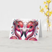 Kostbare Fatterige Flamingo's Kaart (Gele Bloem)