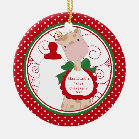 Kostbare Giraffe Baby's Eerste Kerst Ornament (Voorkant)