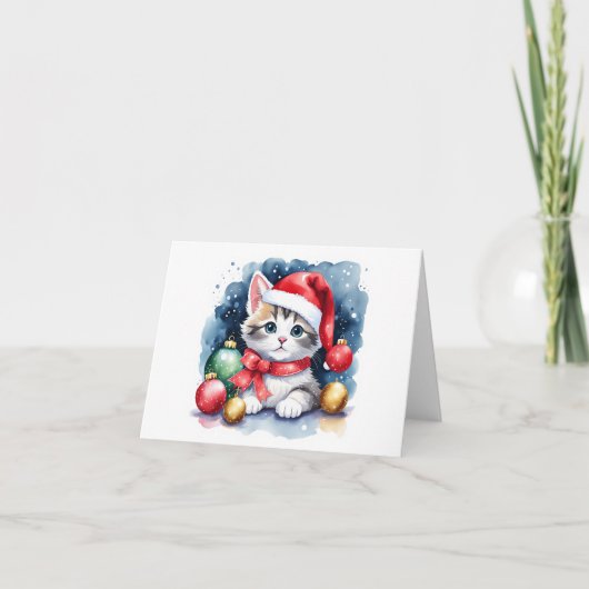 Kostbare grijze en witte Kerstman poes BLANK Feestdagen Kaart (Voorkant)