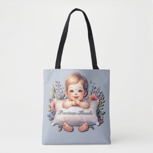 Kostbare Handen Baby Boy Satin Ribbon Tote Bag (Voorkant)