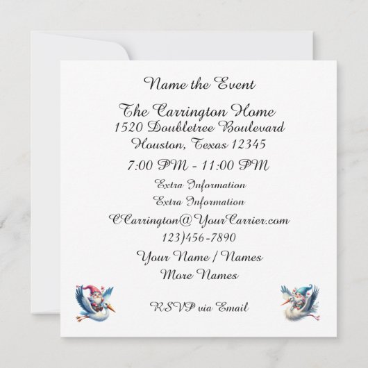 Kostbare ooievaar en kabouter kaart (Achterkant)