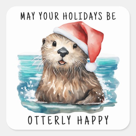 Kostbare-Otter Kerstman Kust Kerstmis Vierkante Sticker (Voorkant)