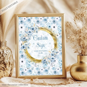Kostbare pastel blauwe bloemen goud boho custom si poster