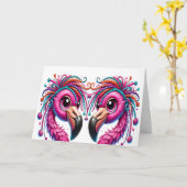 Kostbare Pronkende Flamingo's Kaart (Gele Bloem)