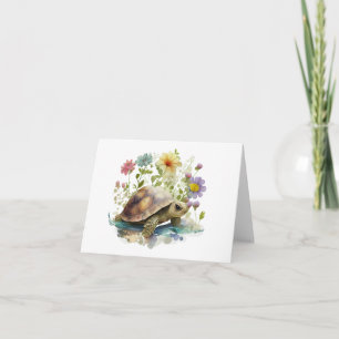 Kostbare schildpad met veel bloemen Blank Greetin Kaart