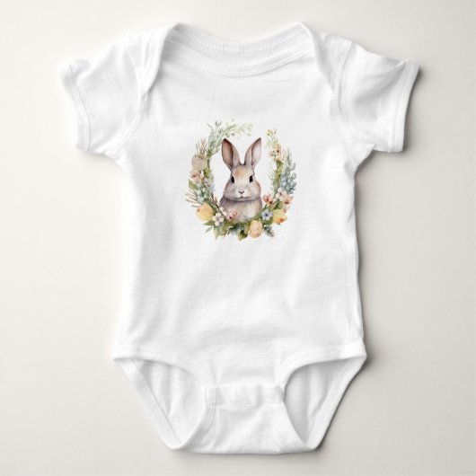 Kostbare Tan Bunny Konijn met Spring Flowers Romper (Voorkant)