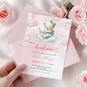 Kostbare Teddbeer Baby Shower Uitnodiging Cloud Ni
