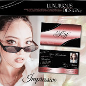 Kostbare zwart rode gebogen lijnen monogram en fot visitekaartje