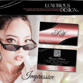 Kostbare zwart rode gebogen lijnen monogram QR-cod Visitekaartje