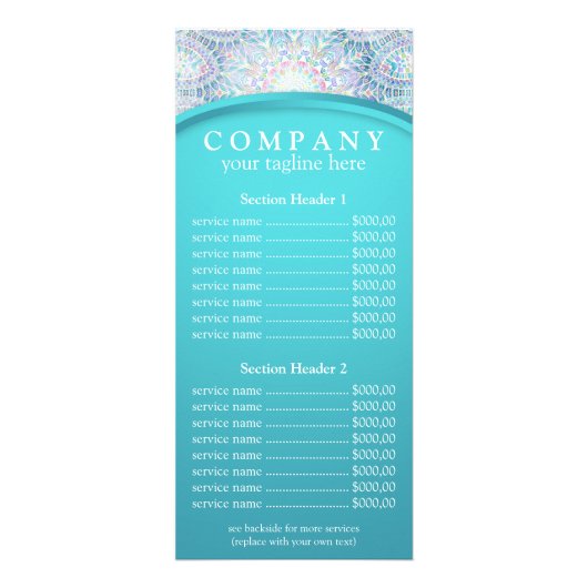 Kostenlijstmenu Snowflake mandala Reclamekaart (Voorkant)