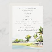 Kostpalm Waterverf Couples Shower Invite Bedankkaart (Voorkant / Achterkant)