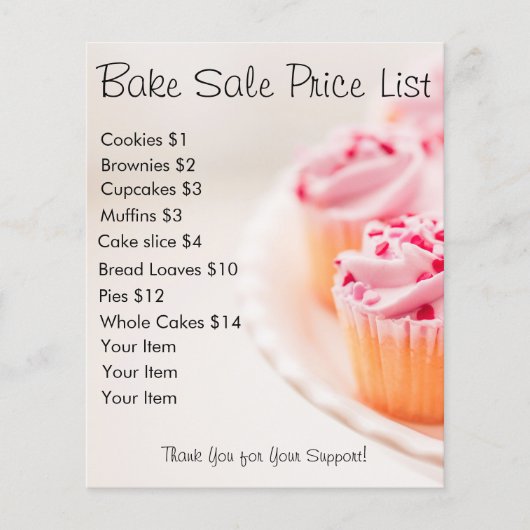 Kostprijslijst roze koekjes flyer (Voorkant)