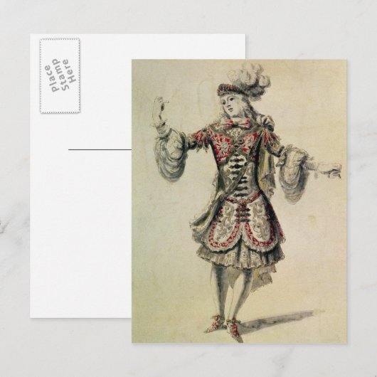 kostumeontwerp voor een mannelijke danser, c.1681 briefkaart (Voorkant / Achterkant)