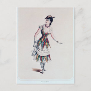 kostumeontwerp voor een vrouw harlequin, c.1880 briefkaart