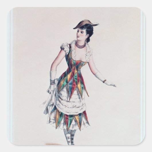 kostumeontwerp voor een vrouw harlequin, c.1880 vierkante sticker (Voorkant)
