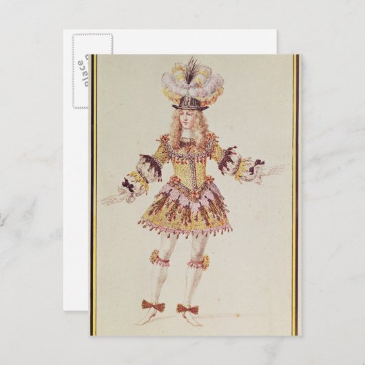 kostumeontwerp voor mannelijke danseres, c.1660 briefkaart (Voorkant / Achterkant)