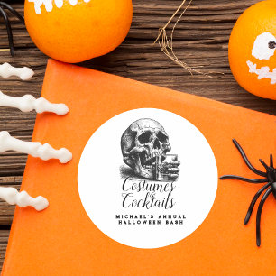 Kostuum en Cocktails Black Skull Halloween-feest  Ronde Sticker