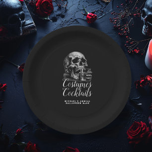 Kostuum en cocktails Black Skull Halloween Papieren Bordje
