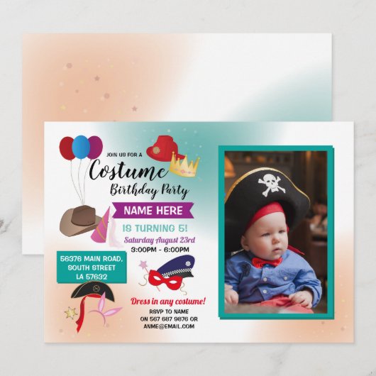 Kostuum Fancy jurk verjaardagsfeestje foto Kaart (Voorkant / Achterkant)