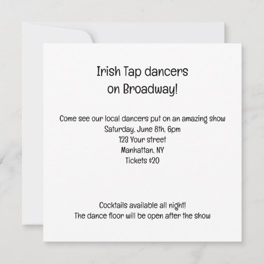 Kostuum feest, Tap dans, Dans feest, kat Kaart (Achterkant)