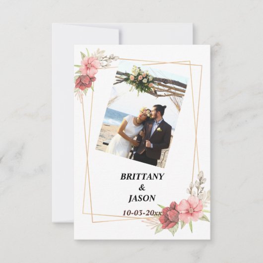 Kostuum Foto Goud Elegant Bruiloft Dank u Kaart (Voorkant)