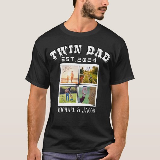Kostuum foto's en tekst tweeling papa cadeau t-shirt (Voorkant)