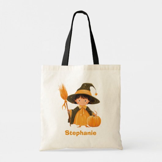 Kostuum heks Trick or treat met aangepaste naam Tote Bag (Achterkant)