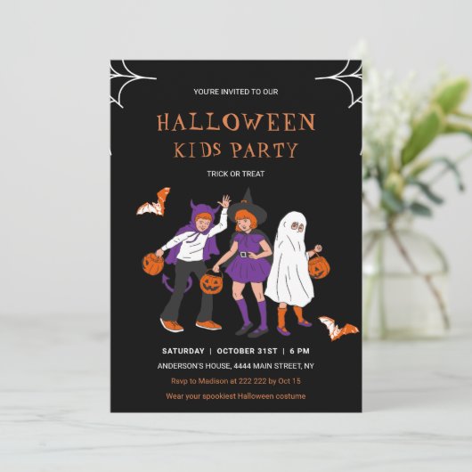 Kostuum Kinder Halloween Invitation Kaart (Staand voorkant)
