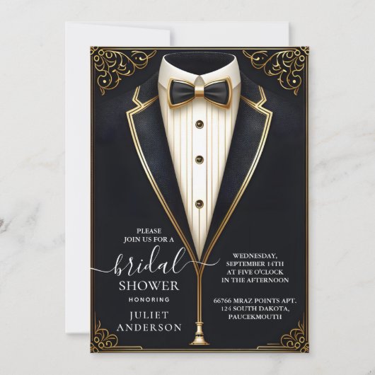 Kostuum Mannen Tuxedo Bold Zwart Stropdas Vrijgeze Kaart (Voorkant)