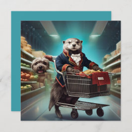 Kostuum Otter met dieren geesten bij supermarkt Feestdagenkaart