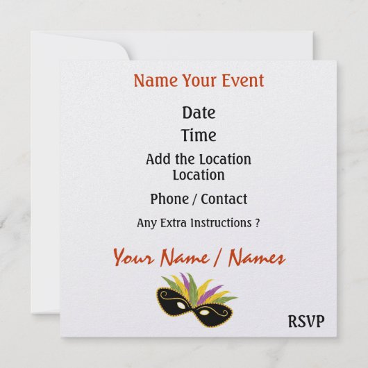 Kostuum Party uitnodiging door SRF (Achterkant)