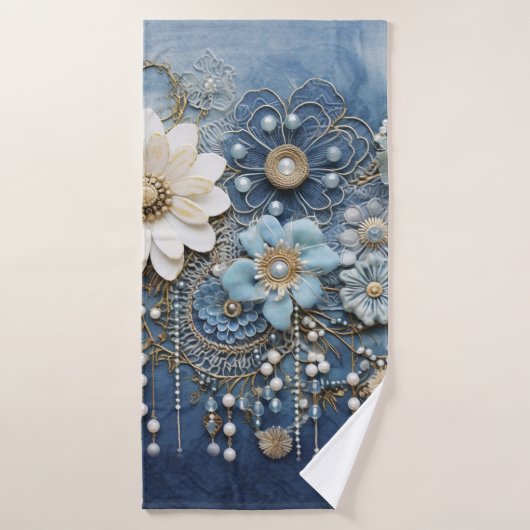 Kostuum sieraden op blauw Denim Bad Handdoek (Badhanddoek)