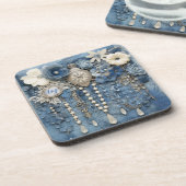 Kostuum sieraden op Blue Denim Bier Onderzetter (Linkerzijde)
