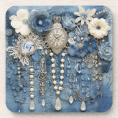 Kostuum sieraden op Blue Denim Bier Onderzetter (Voorkant)