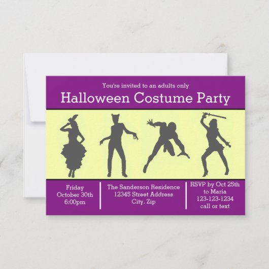 Kostuum Silhouette Paarse - 3x5 Party Uitnodigen Kaart (Voorkant)