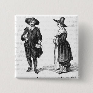Kostuum van de pelgrims vierkante button 5,1 cm
