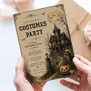 Kostuum voor een oud spookhuis voor een Halloweenf Kaart