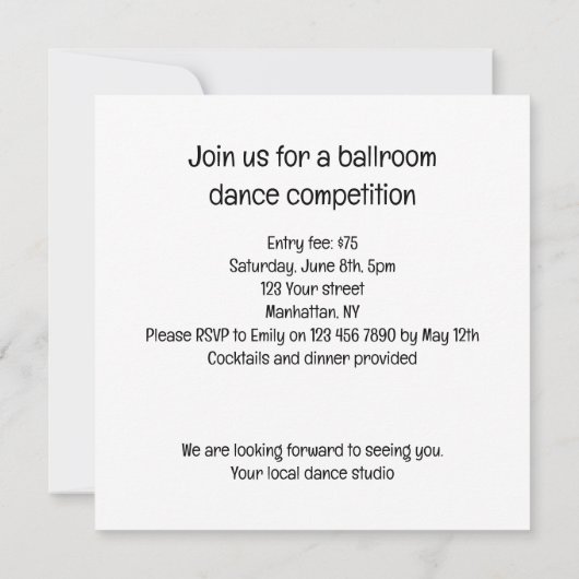 Kostuumfeest, Ballroom dansfeest, kat Kaart (Achterkant)