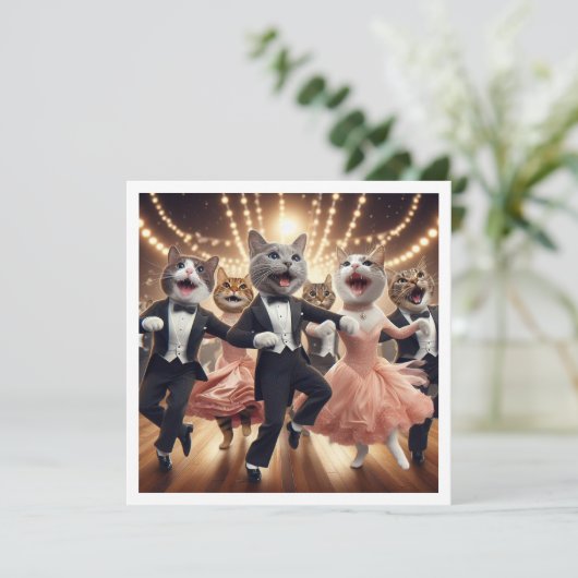 Kostuumfeest, Ballroom dansfeest, kat Kaart (Staand voorkant)