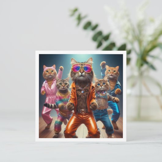 Kostuumfeest, Disco dansfeest, kat Kaart (Staand voorkant)