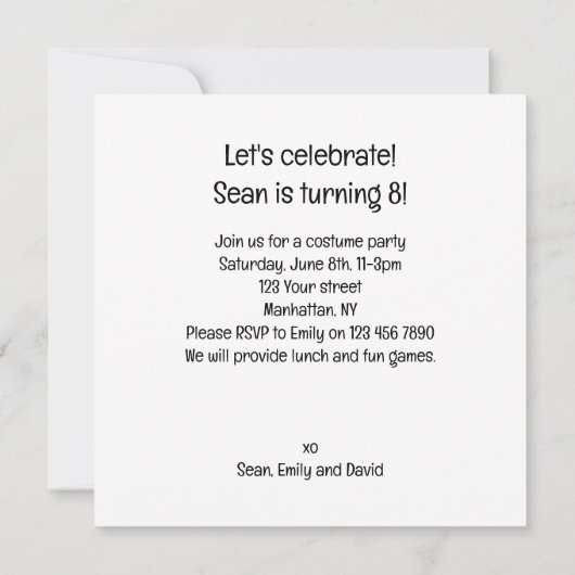 Kostuumfeest, Disco dansfeest, kat Kaart (Achterkant)