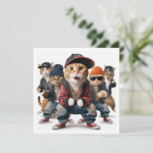 Kostuumfeest, Hip Hop dans, Dansfeest, kat Kaart (Staand voorkant)