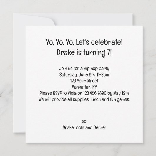 Kostuumfeest, Hip Hop dans, Dansfeest, kat Kaart (Achterkant)