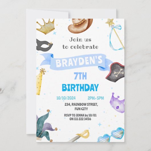 Kostuumfeest Kinder Blue Boy Dress Up Verjaardag Kaart (Voorkant)