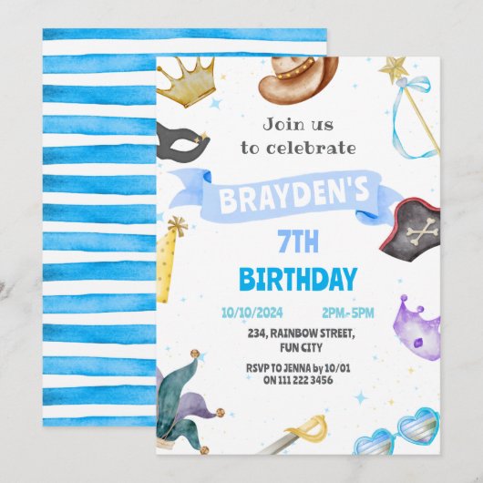 Kostuumfeest Kinder Blue Boy Dress Up Verjaardag Kaart (Voorkant / Achterkant)