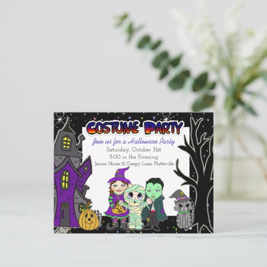 kostuumfeest | Uitnodigingen voor Halloween Party (Staand voorkant)